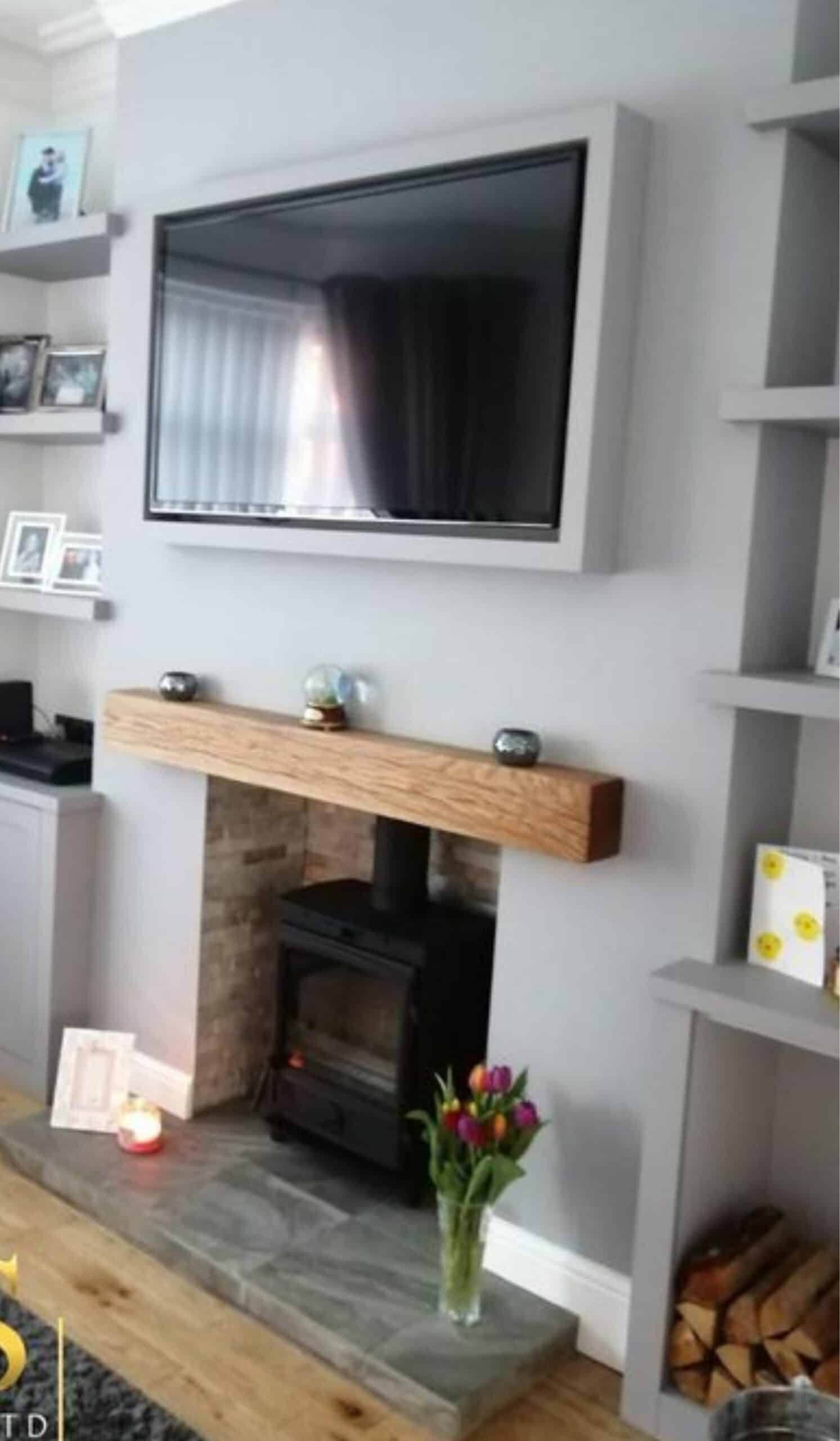 surrounded by shelves